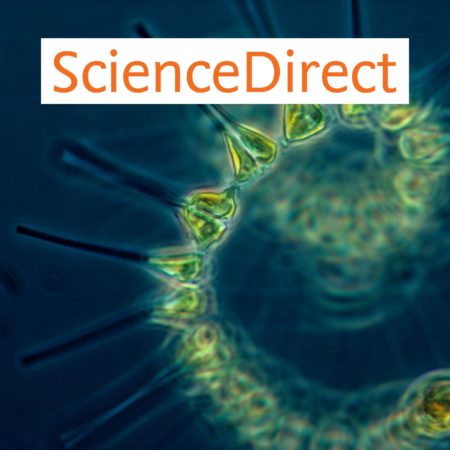 Microscopic view of a phytoplankton with the ScienceDirect logo superimposed.