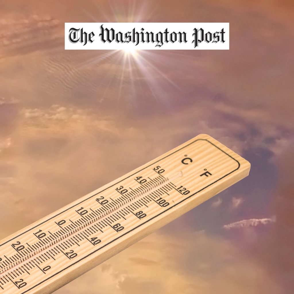 A mercury thermometer with a blazing sun in the background. With Washington Post Logo.
