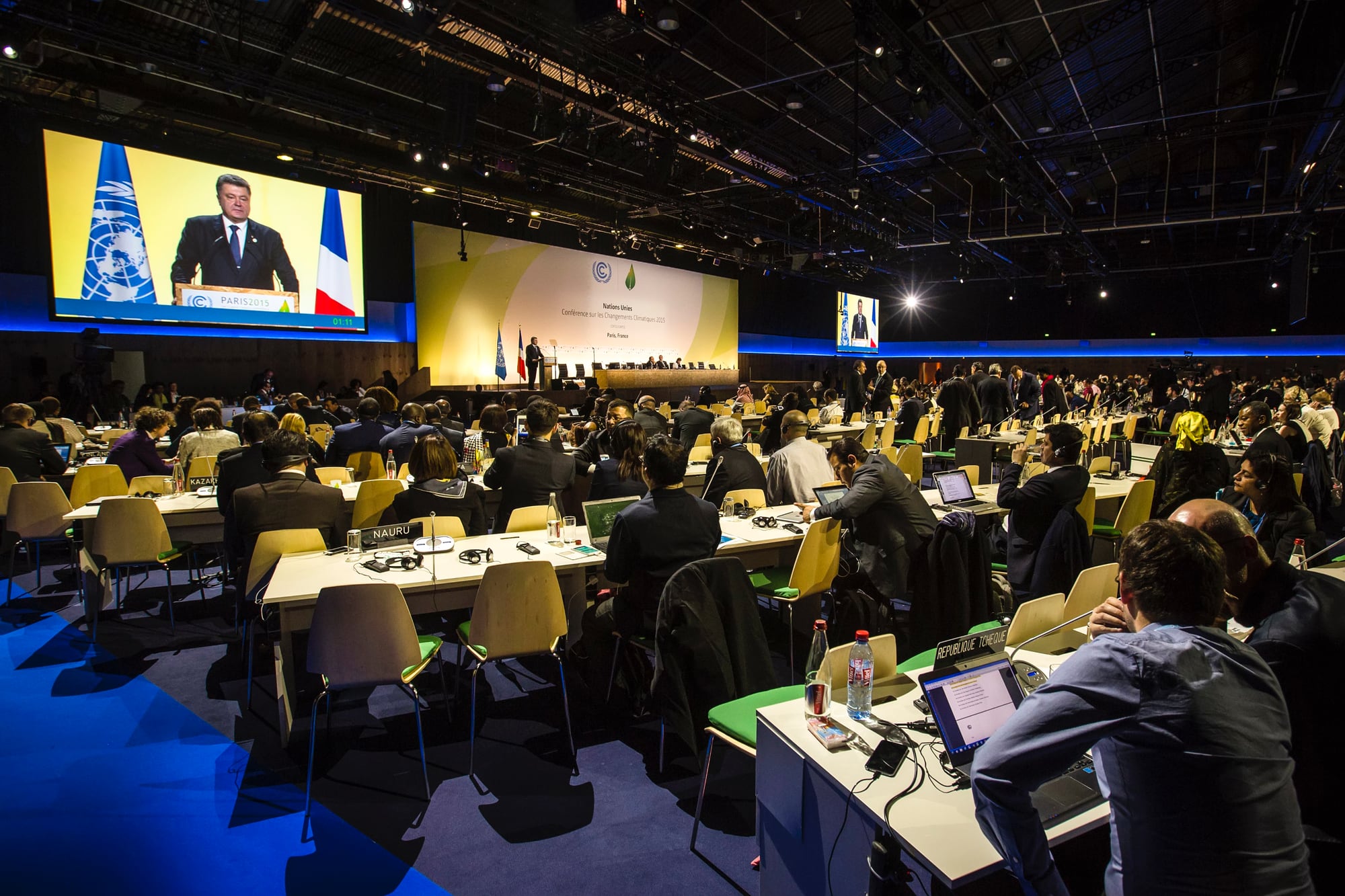 Inside the conference hall at COP 21 in Paris.
