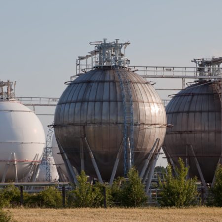Natural gas (methane) storage tanks.
